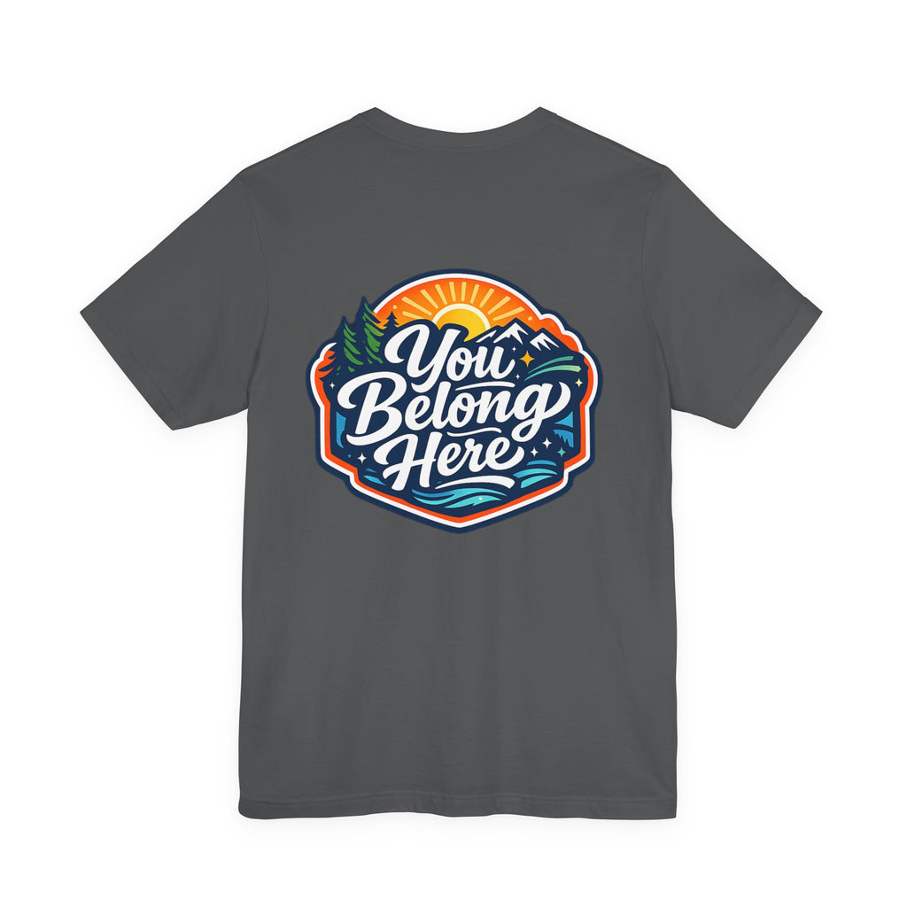 Let's Start Again, You Belong Here Tee | Scenic Nature Badge, Sunrise Mountains